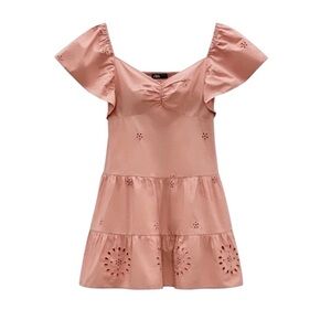 Zara eyelet pink/coral smocked mini dress - large